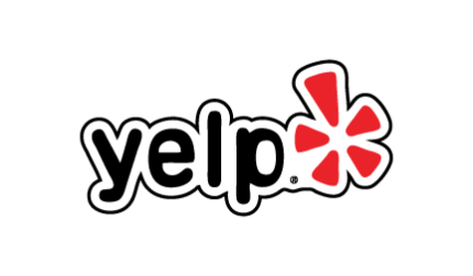 A yelp logo is shown on top of the company 's website.